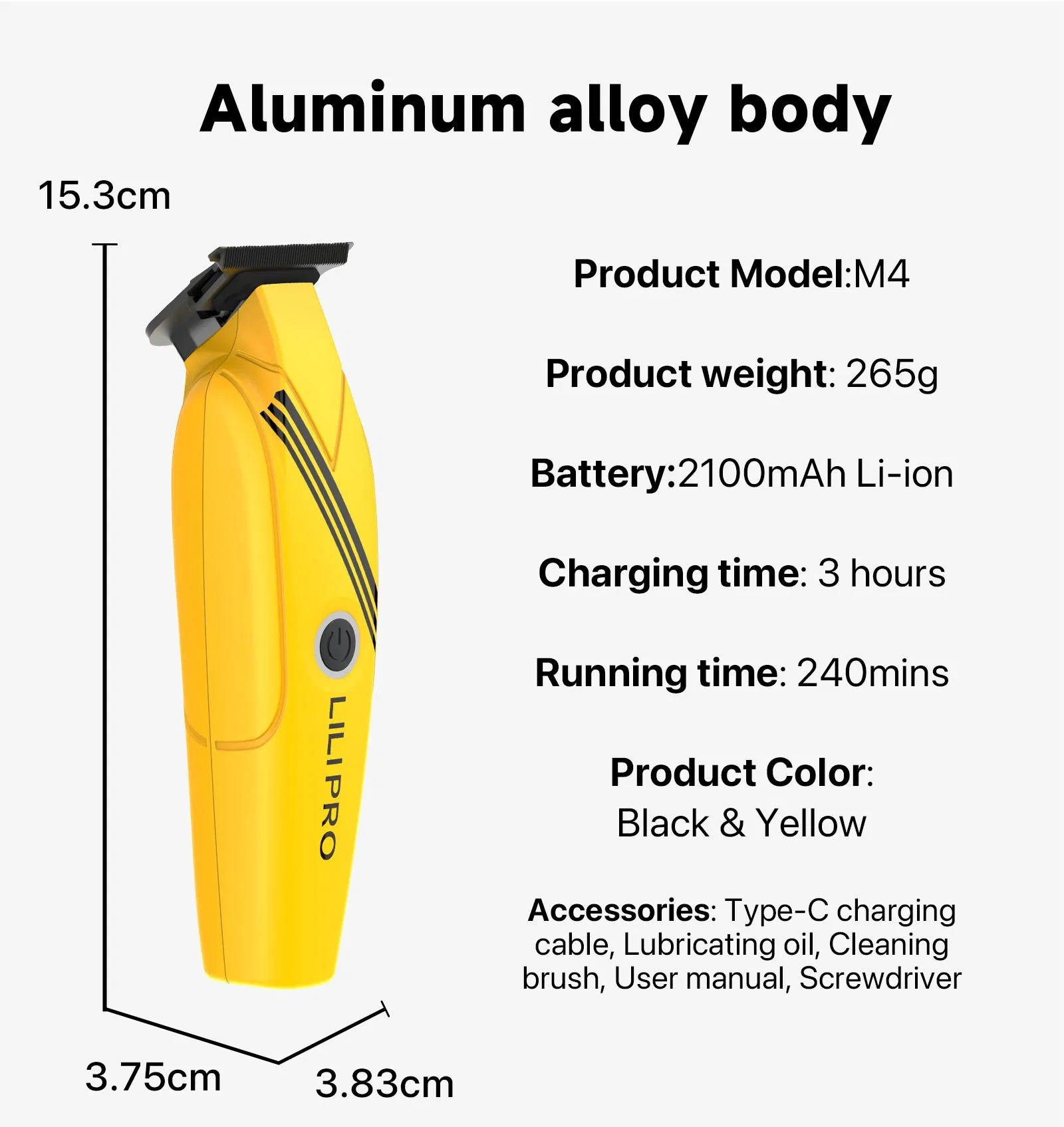 Lilipro The Mane Marshal Professional Cordless Electric Rechargeable Hair Clipper Trimmer Set High-Speed Motor Aluminum Alloy Material