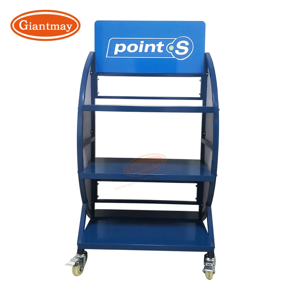 Freestanding Metal Battery Stand with Wheels for Retail Store Stable Display Racks