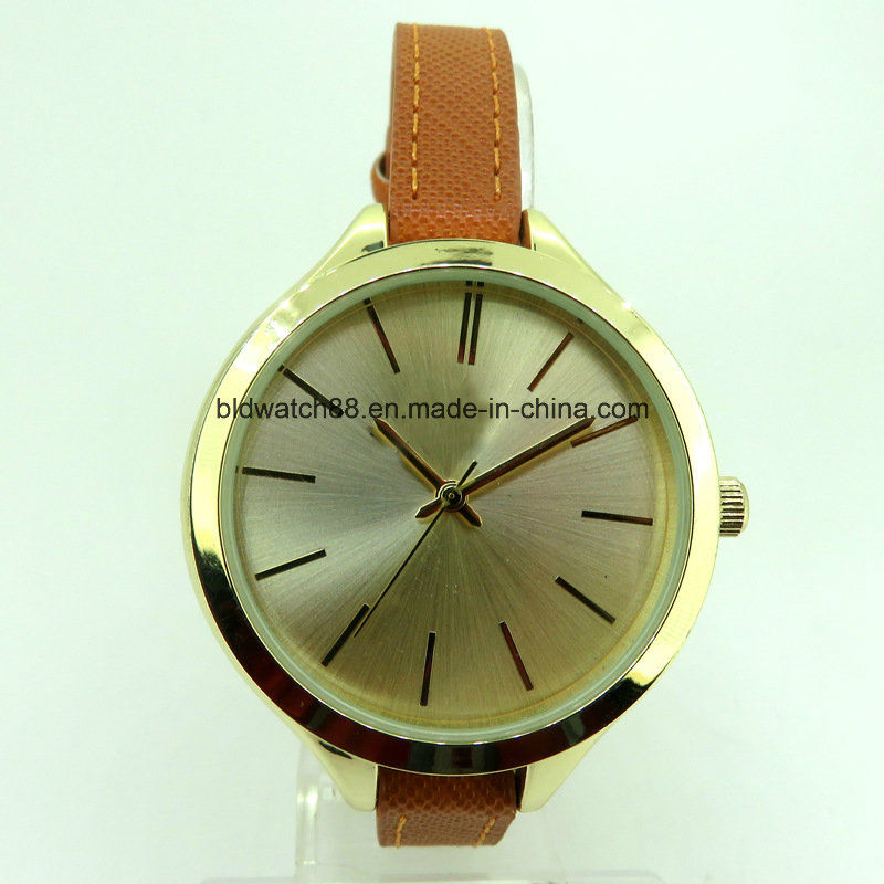 Analog Lady Fashion Elegant Wrist Watch with Small Leather Strap