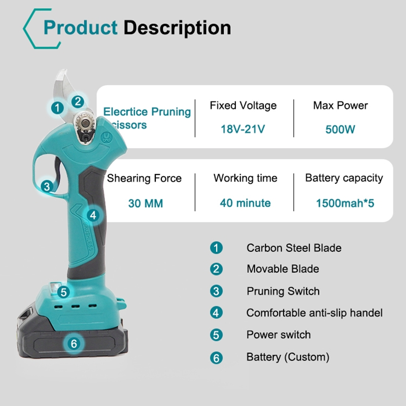 Strong Professional Large Cutting Range Hand Held Garden Pruning Power Tool