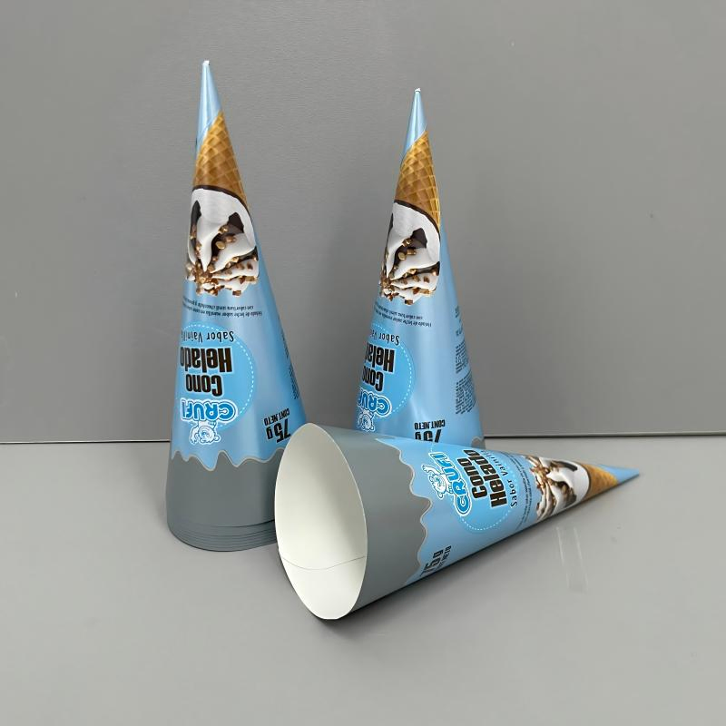 Wax-Free Custom Printed Kraft Paper Food Grade Ice Cream Cone Sleeve