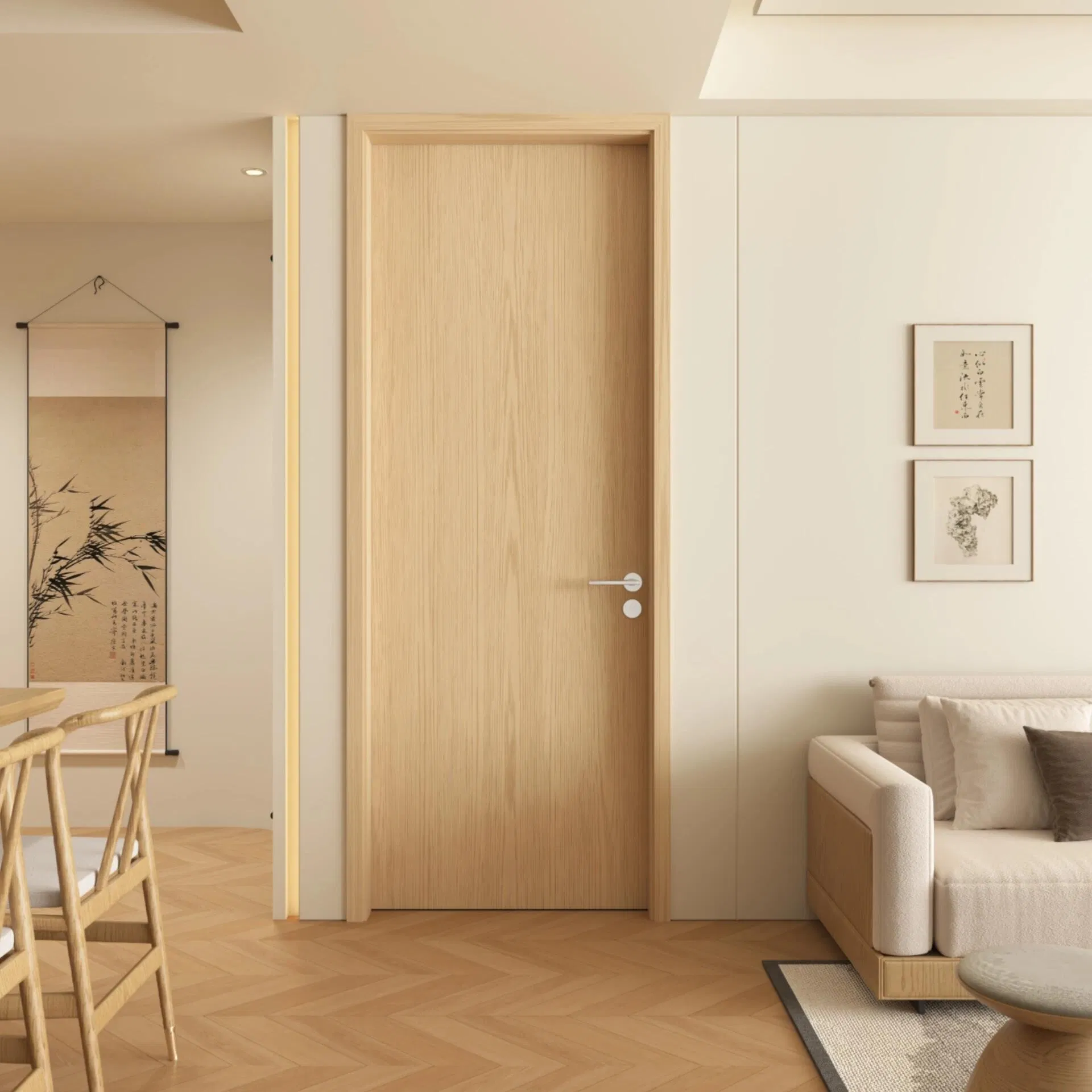 Hot Sale Simple Style Apartment Bedroom Solid Wood Color Swing Door Environmentally Friendly Soundproof and Durable Custom Painted or Paint-Free Wooden Door