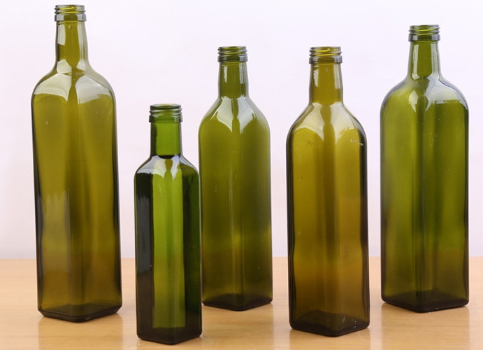 Food Grade 250ml 500ml 750ml 1000ml Square Dark Green Glass Bottle Olive Oil Bottle and Vinegar Bottle