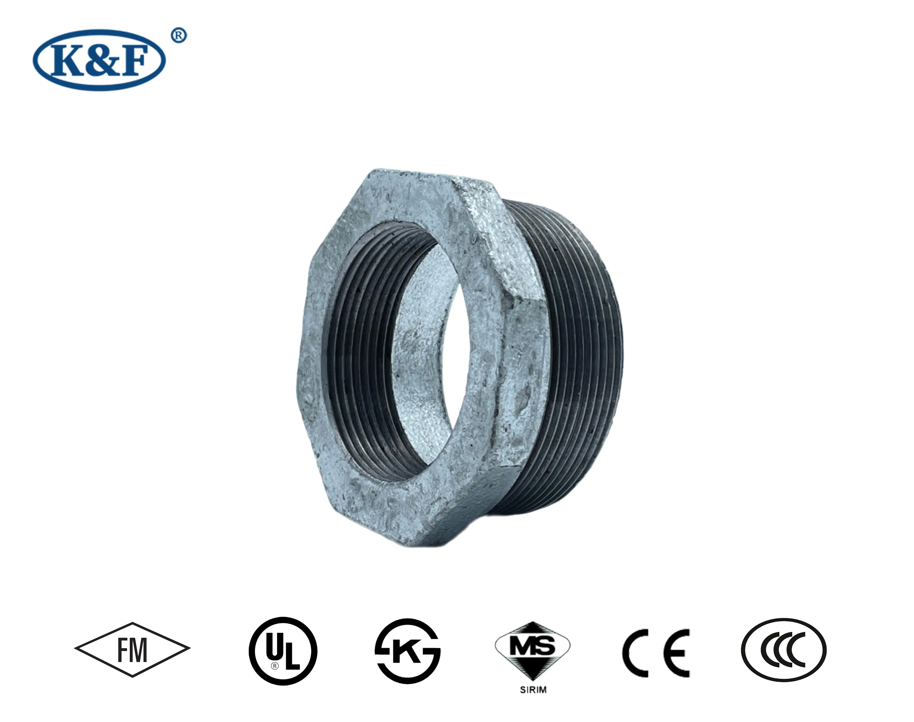 Kanaifu NPT BSPT Malleable Iron Galvanized Gi Iron Pipe Fitting Bushing UL FM
