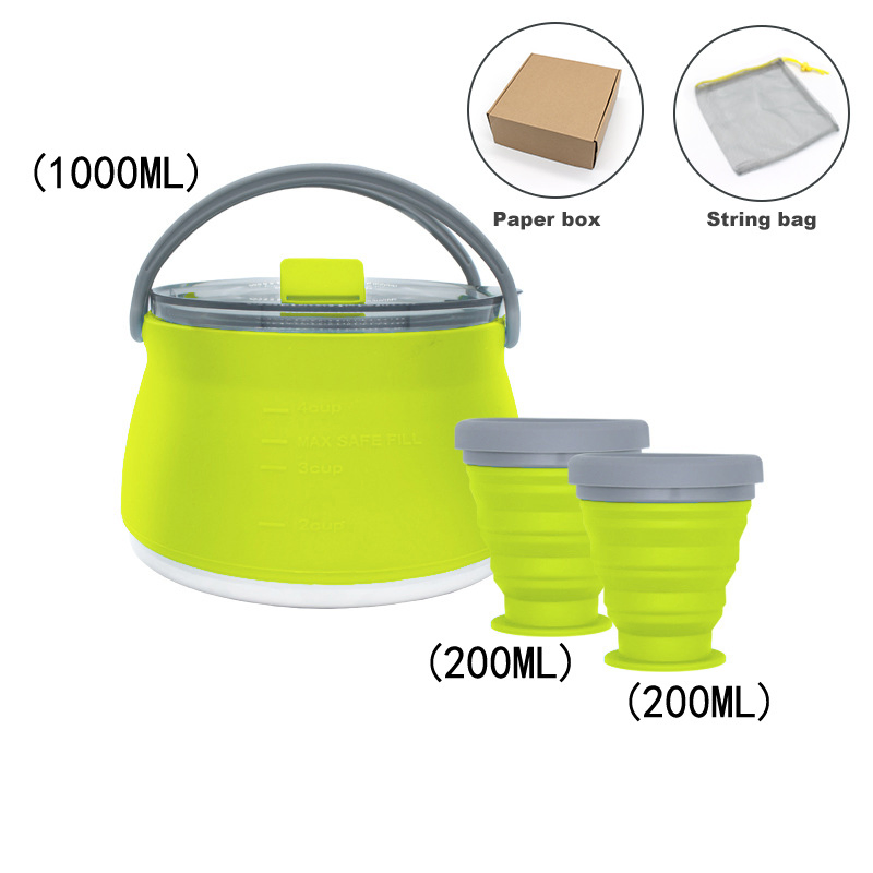Threee Plece Set Portable Silicone Camping Collapsible Kettle Pot Bowl Cups Cook Set with Custom Logo