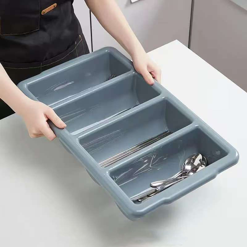 PP Plastic Kitchen 4 Compartment Cutlery Tray Box