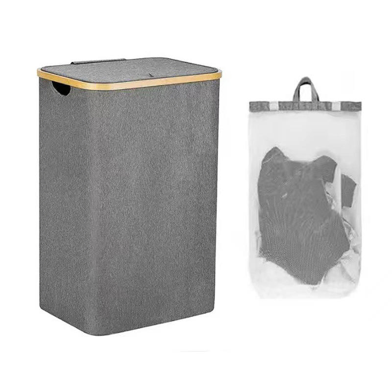 Large-Capacity Folding Bamboo Felt Fabric Detachable Laundry Basket