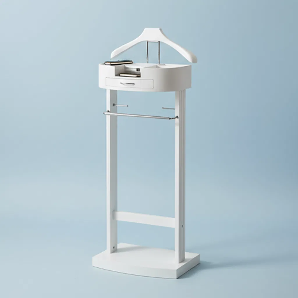 Sophisticated Wardrobe Companion with Hanger Drawer and Metal Bar Neat Valet Stand