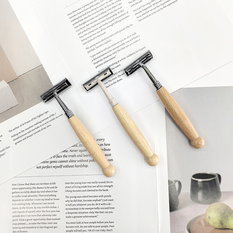 Custom Logo Biodegradable Twin Blades Disposable Razor with Natural Bamboo Handle