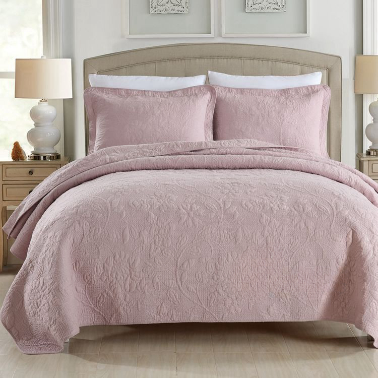 High Quality Summer Bedspread Set 100% Polyester Ultrasonic Embossed King Size Bed Cover Set