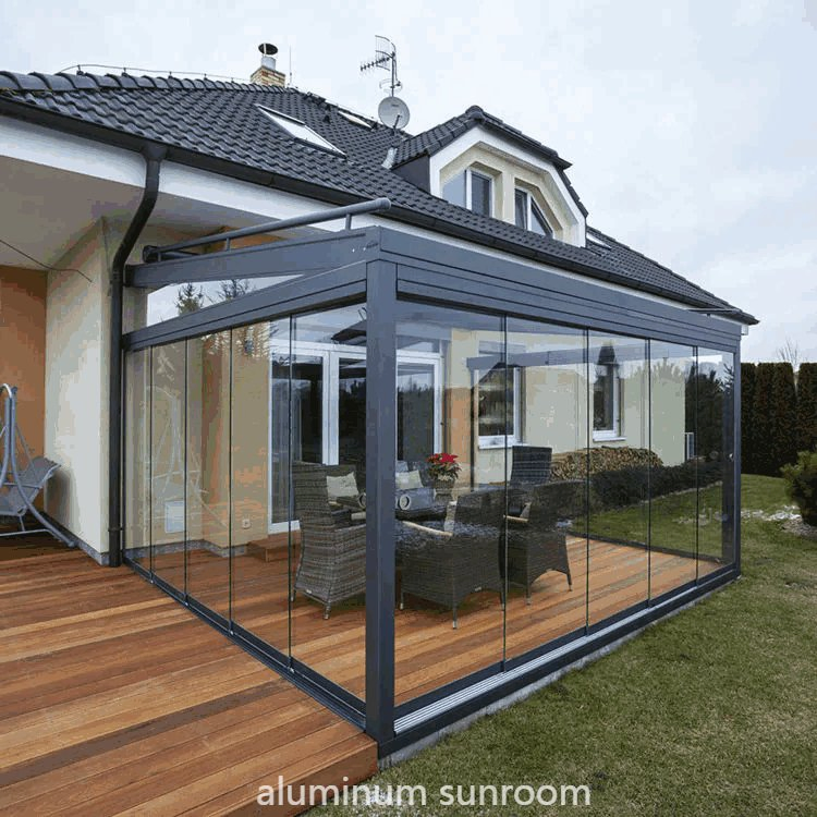 Multifunctional Waterproof Gray Folding Door Laminated Glass Sun Room Backyard Room with Sliding Window