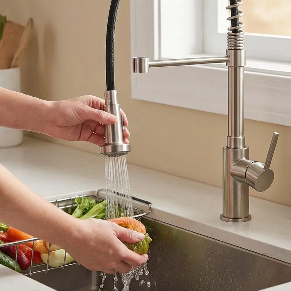 Stylish Single Handle Kitchen Faucet with 3 Spray Functionality