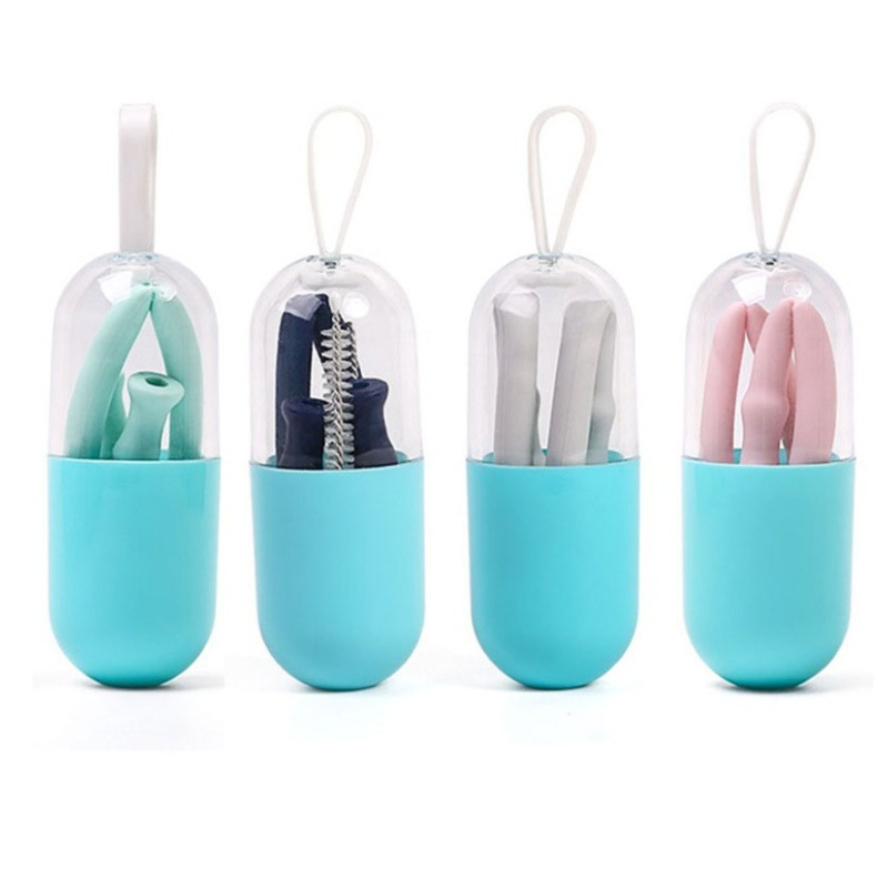 Capsule Straw Box Food Grade Silicone Straw Set