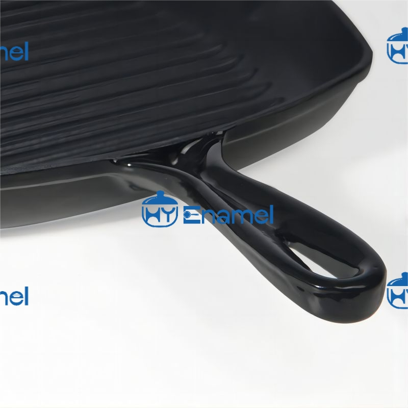 Flat Bottom 27cm Square Shape Roasting BBQ Grill Skillet Cast Iron Beef Steak Frying Pan with Wooden Handle