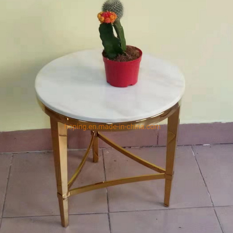 Home Living Room Round Coffee Side Table Marble Top Stainless Steel Antique Display Table
