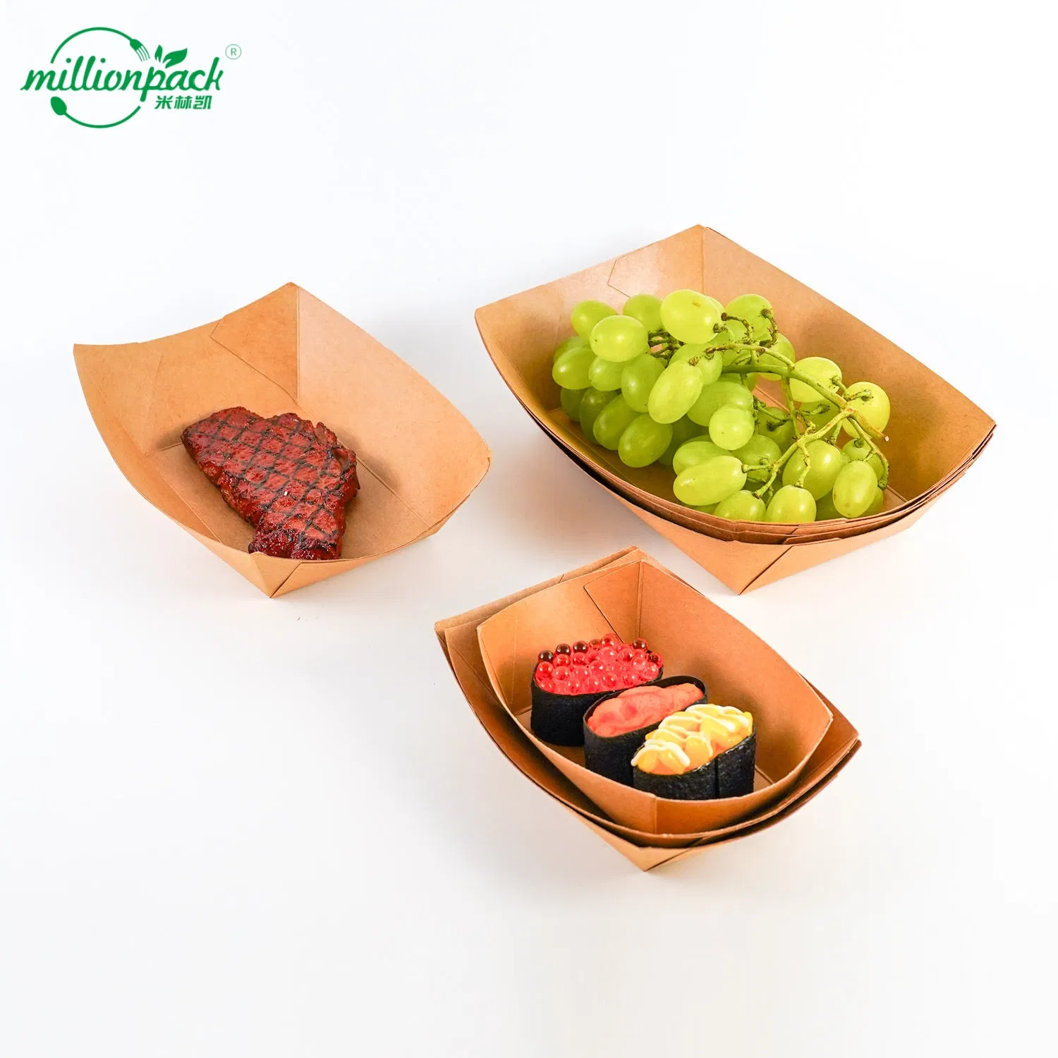Recyclable Kraft Paper Boat Tray for Food Serving Greaseproof Disposable Tray