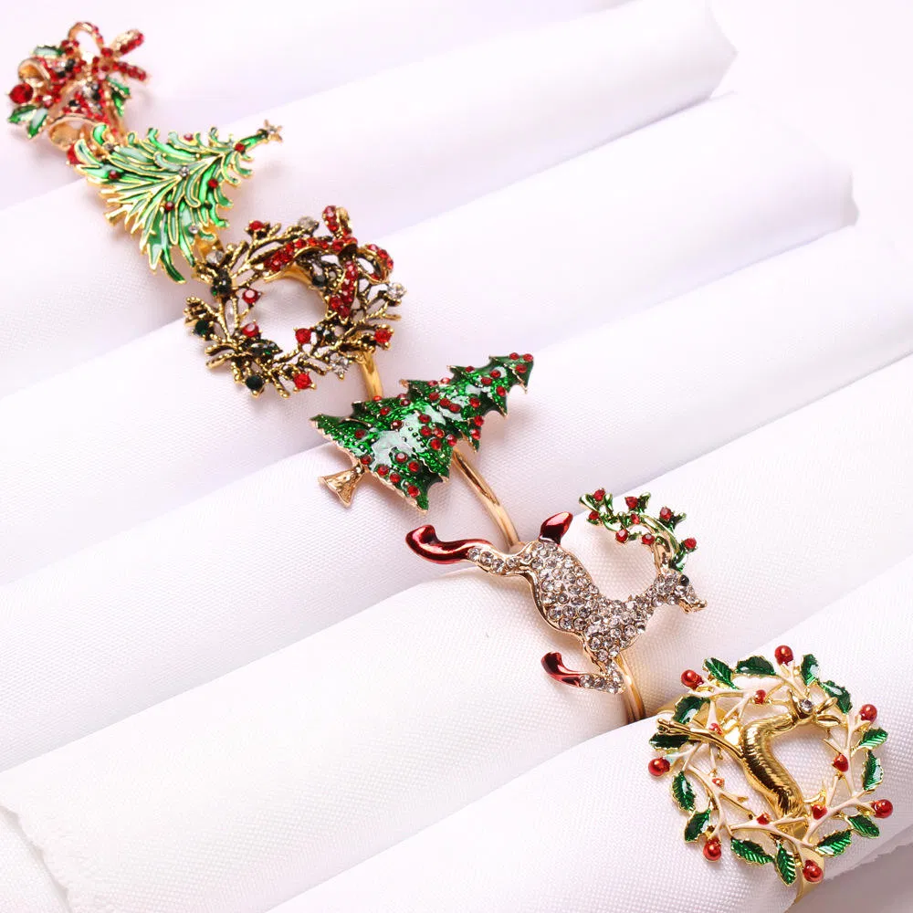 Tree Rhinestone Metal Christmas Napkin Rings