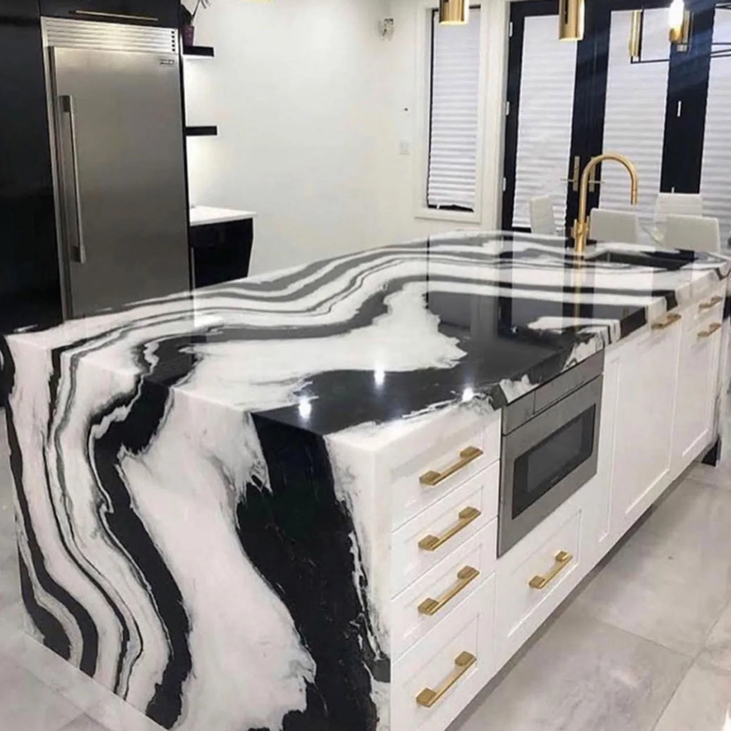 Prefab Marble Kitchen Countertop Natural Panda White Marble for Kitchen Countertop and Island Top
