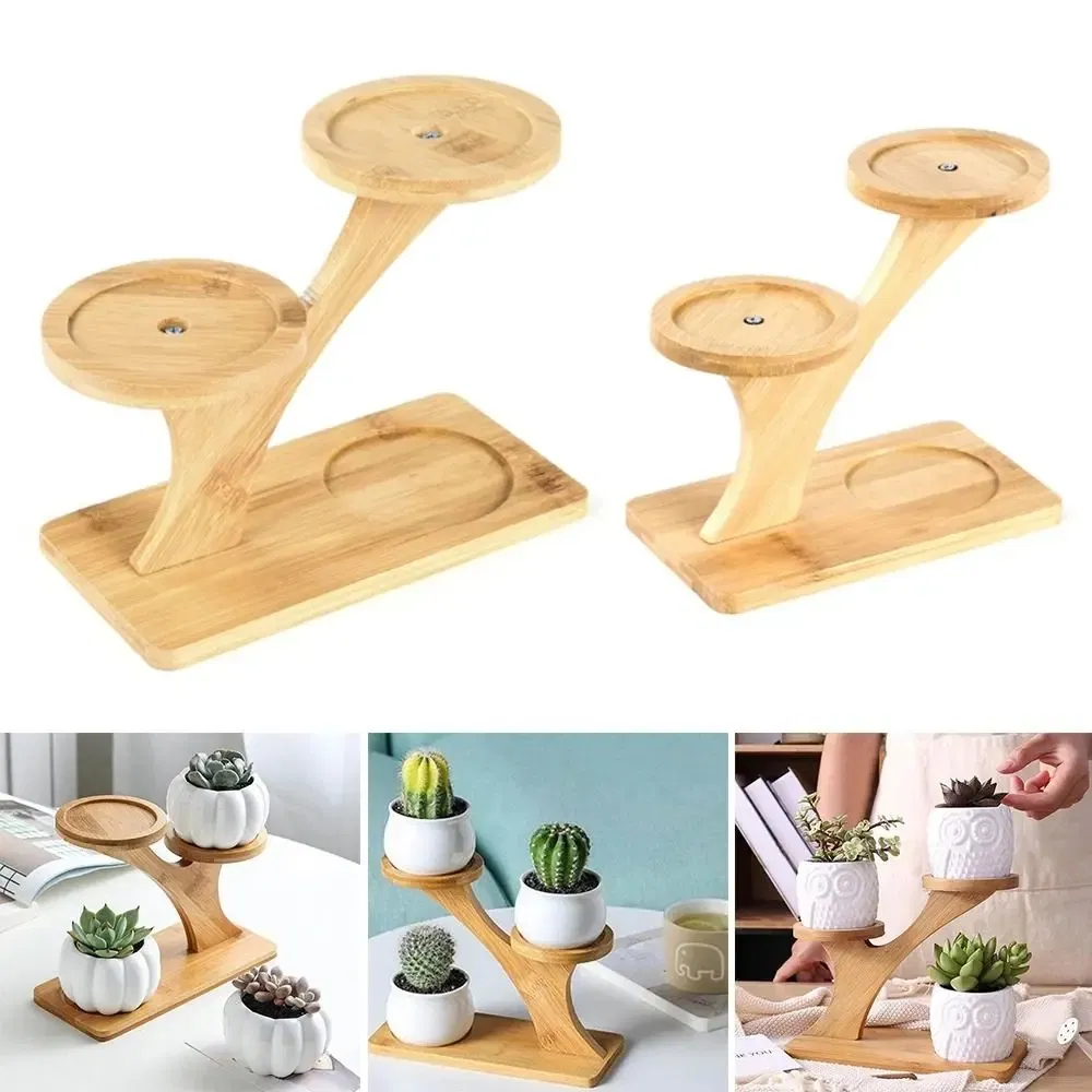 Bamboo Wood Tray 3-Layers Flowerpot Holder Plants Stand Home Decoration Gardening Supplies Succulents Bonsai Organizer