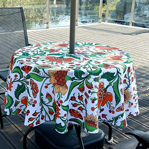 Outdoor and Indoor 60inch Round Tablecloth with Umbrella Hole and Zipper, Waterproof Zippered Patio Table Cloths, Spring/Summer Table Covers for Backyard BBQ