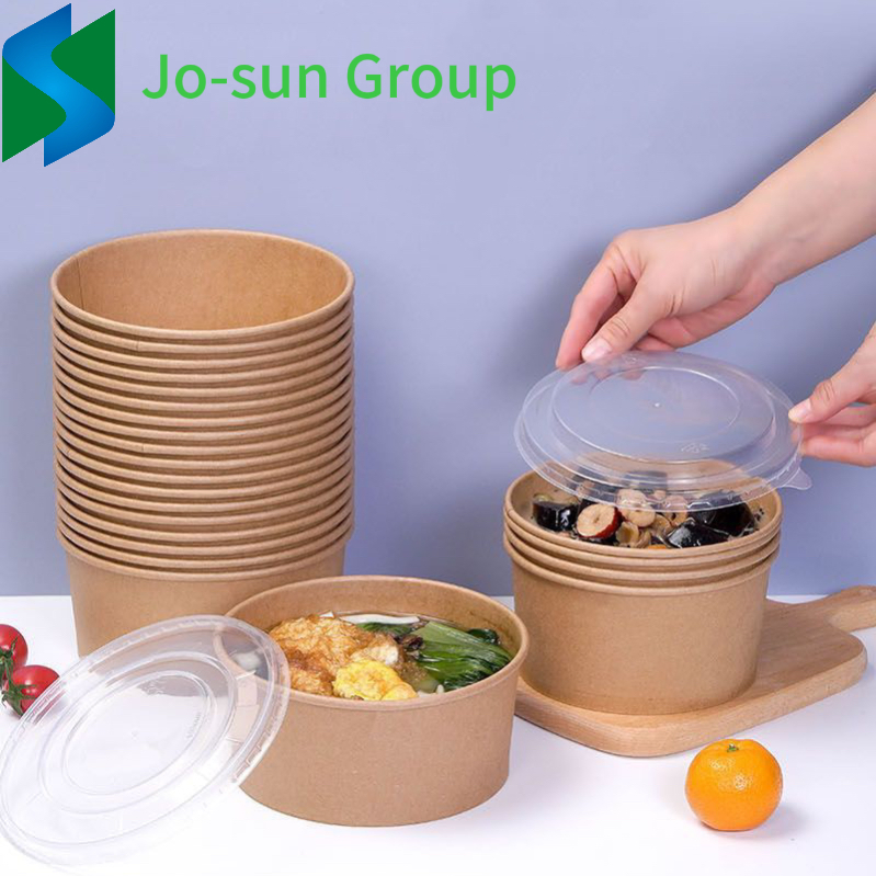 Jo-Sun Recyclable Kraft Paper Salad Bowls Biodegradable Salad Packaging Bowl