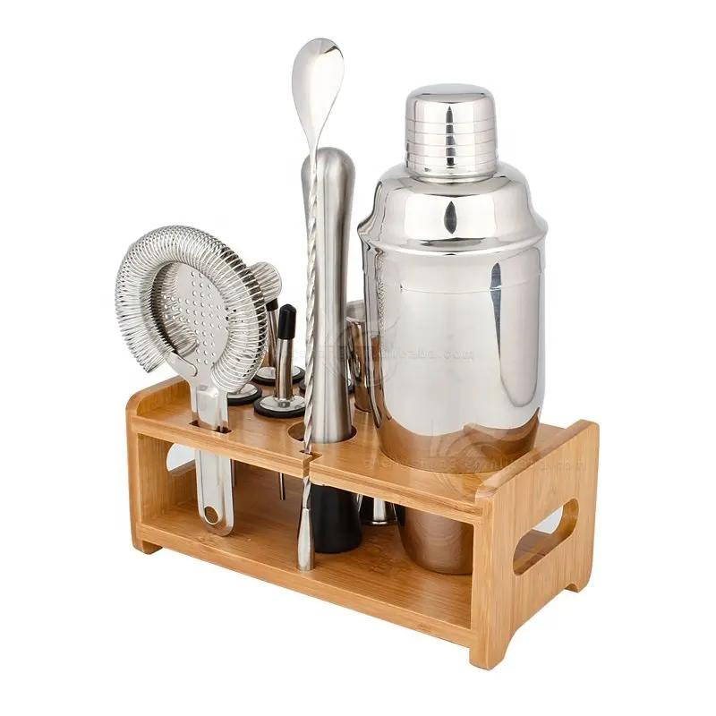 Cocktail Shaker Set with Bamboo Stand Bar Shaker Set Cocktail Kit Includes Martini Shaker Bar Accessories Muddler Tool Jigger