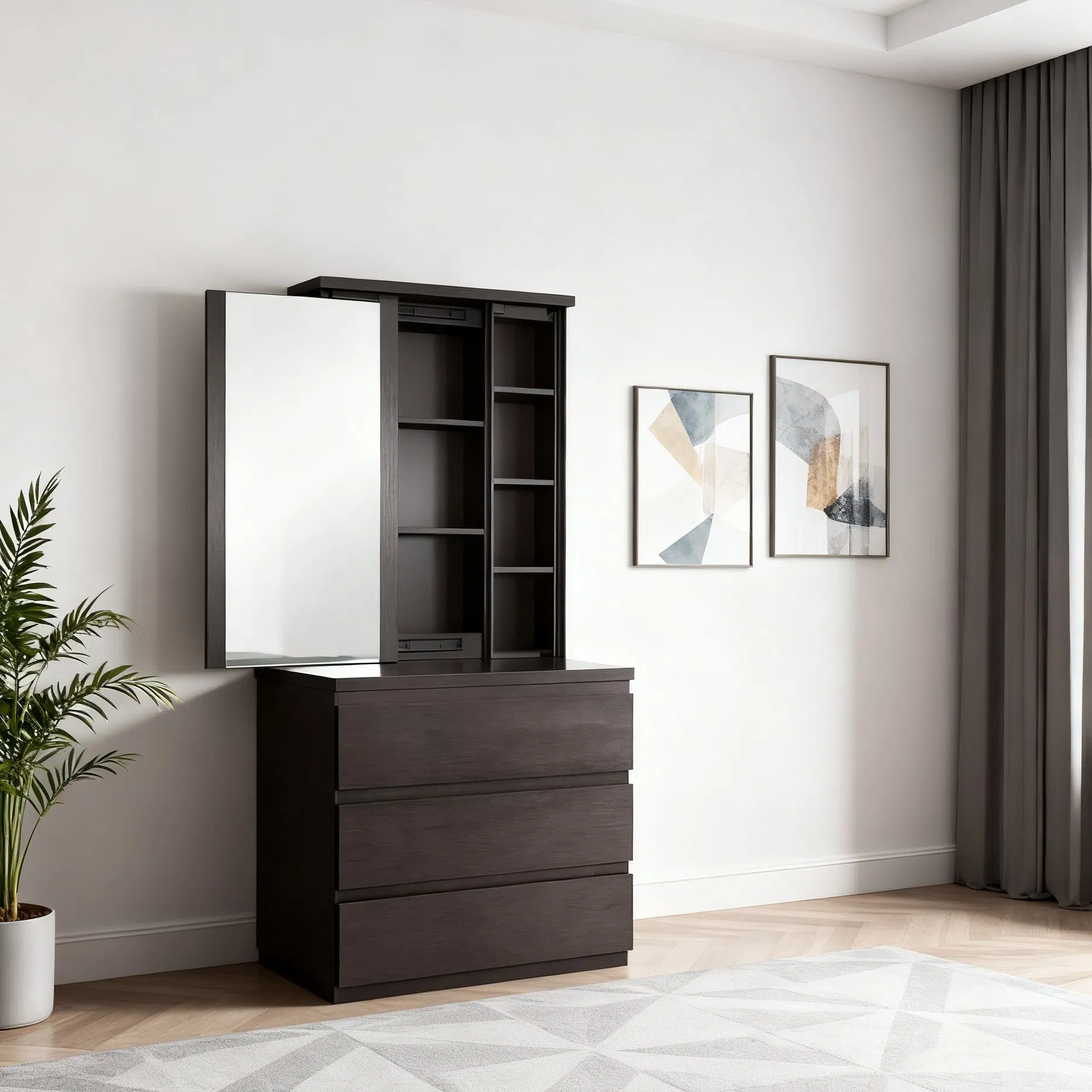 Minimalist Design Living Room Furniture Full-Length Mirror with Storage Cabinet