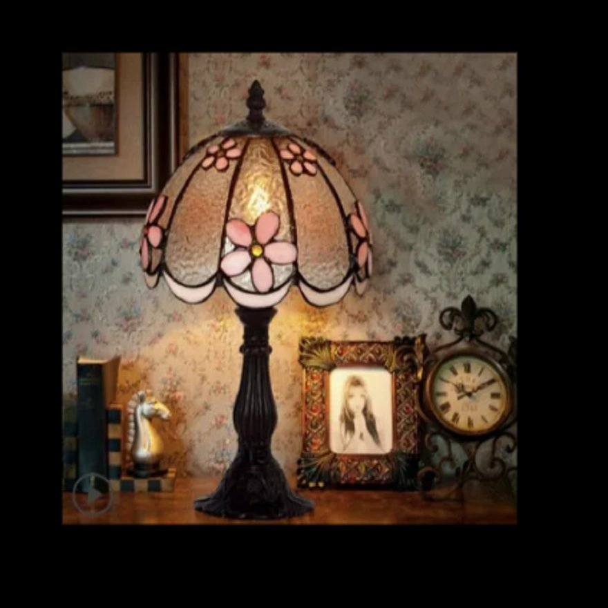 Elegant Tiffany Pink Flower Stained Glass Night Lamp for Home Decor
