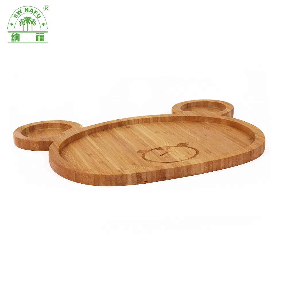 Custom Bear Shape Divided Bamboo Dinner Plates Portion Plates for Kids