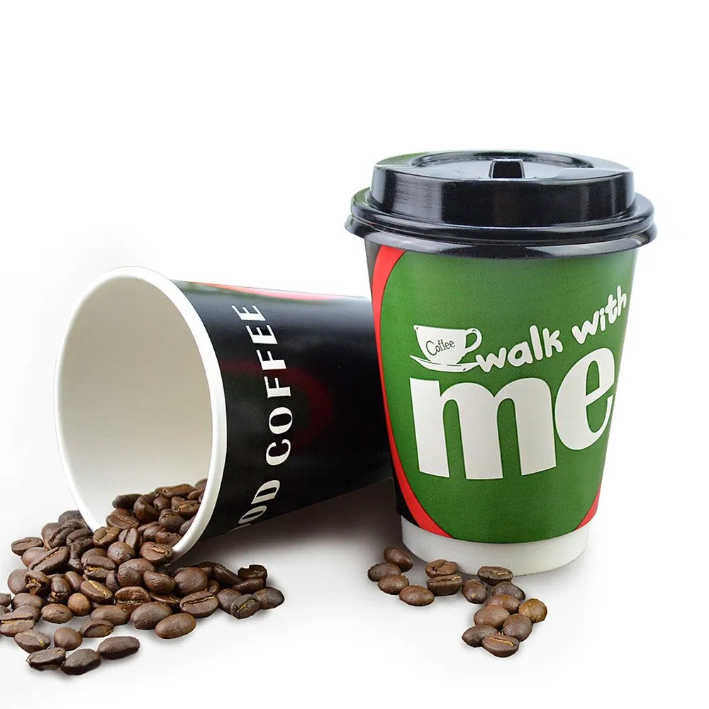 Custom Printed 12oz Double Wall Paper Cup Disposable Hot Drinking Coffee Paper Cups with Lids