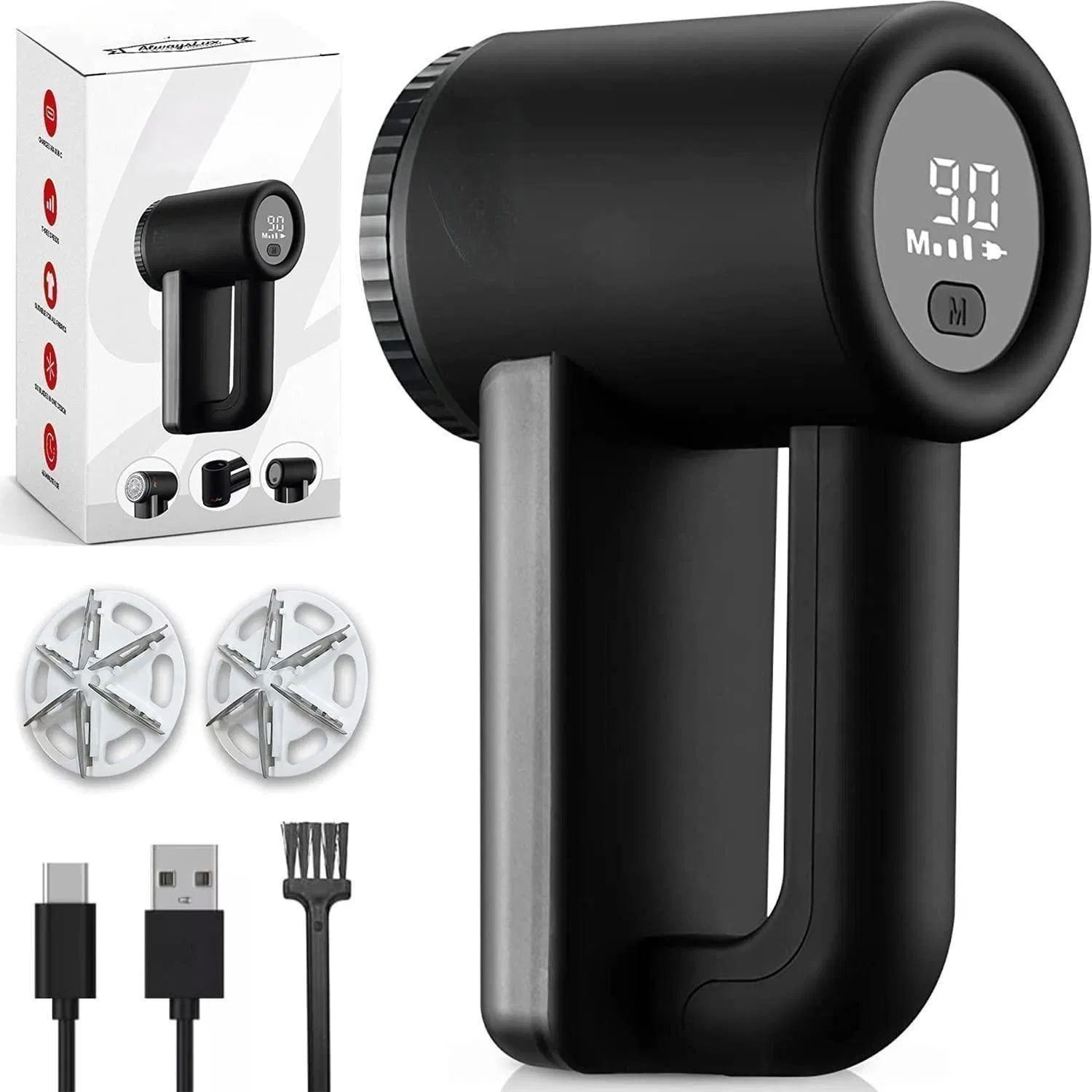 3-Speeds 6-Leaf-Blade LED-Display USB-Charging Professional Rechargeable Fuzz Bobbles Fabric Shaver Lint Remover