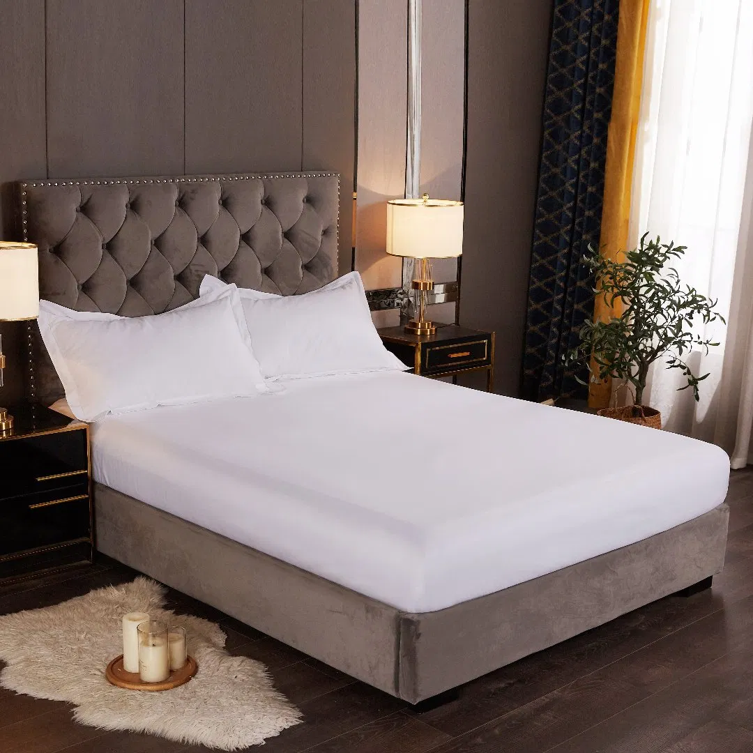 Custom Logo Hotel Bed Linen White Bed Sheet Hotel Bedding Set