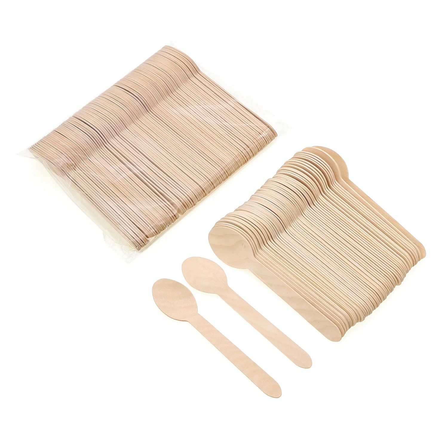 Custom Natural Biodegradable Disposable Wedding Hotel Restaurant Ice Cream Coffee Cake Bamboo Birch Wooden Utensil Knife Fork Spoon Napkin Set Tableware Cutlery