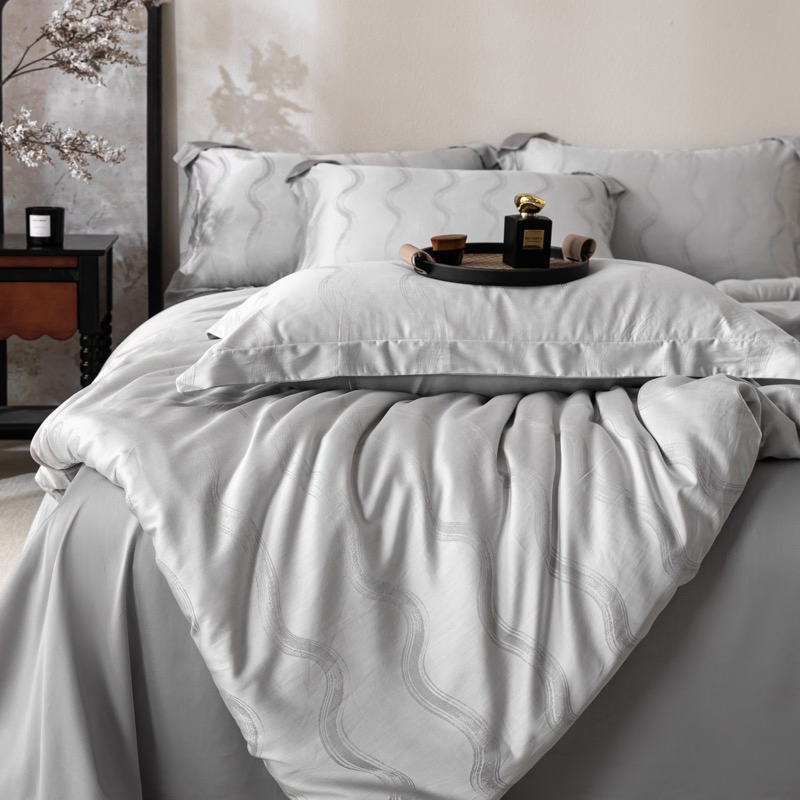 Eucalyptus Lyocell Tencel & Cotton Yarn-Dyed Jacquard Duvet Cover Light Luxury Home Textile 4-Piece Bed Sheets Bedding Set