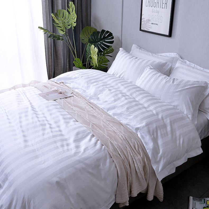100% Cotton Fabric Bedding Set 3cm Stripes Queen Size Hotel Bed Linen