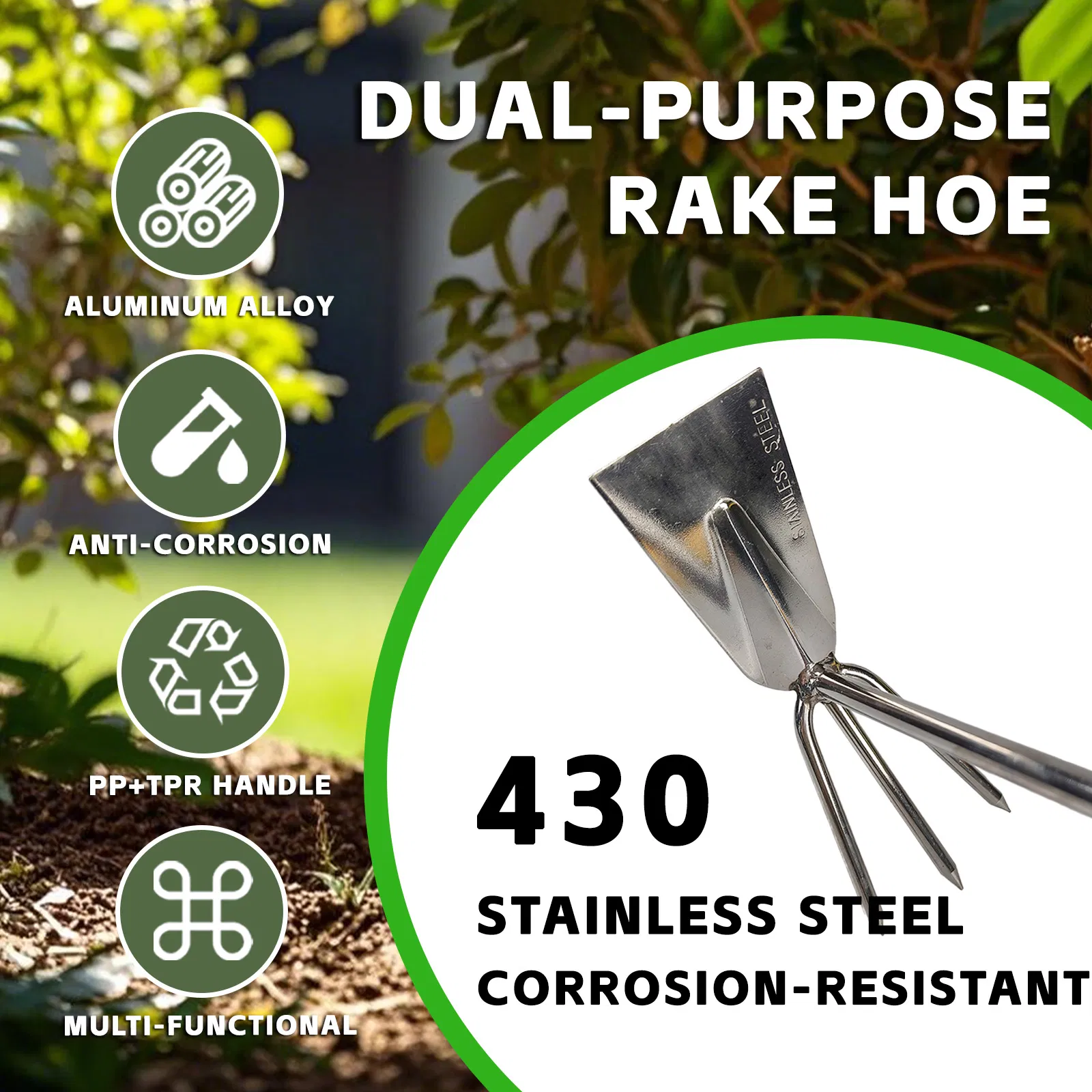 2in1 Hoe Cultivator Steel Dual-Purpose Rake Hoe Garden Hand Tiller Pickaxes