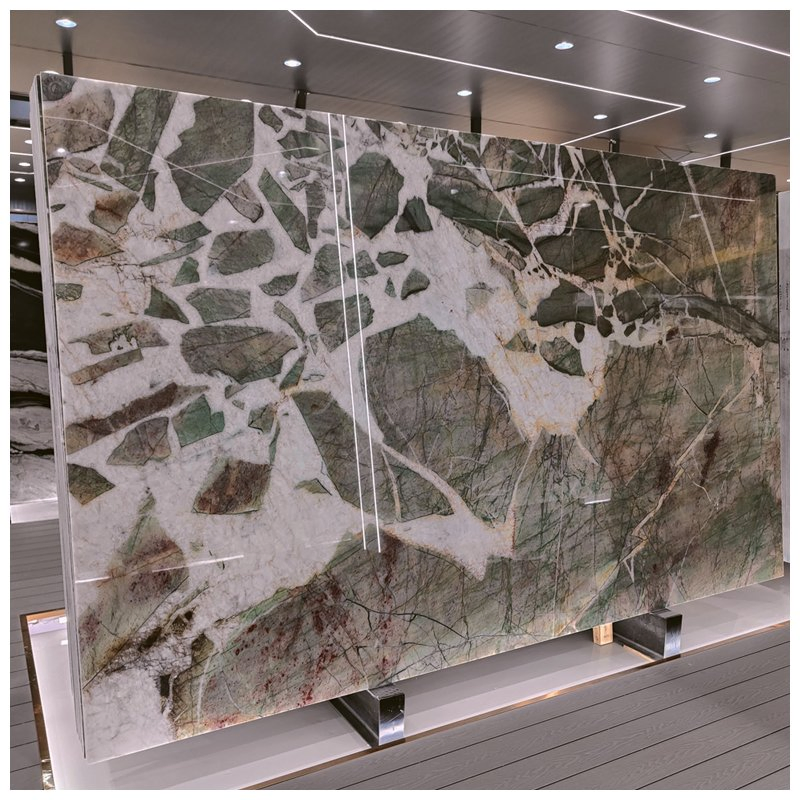 Brazilian Green Natura Quartzite Slabs for Backlit Wall and Countertops