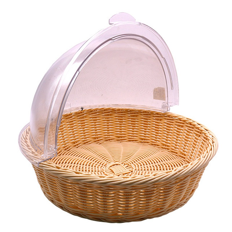 Kitchen Round Bread Rattan Basket with Cover for Food