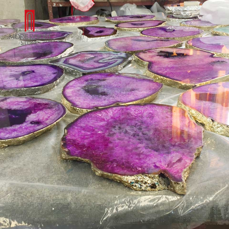 Modern Decorative Food Serving Tray Pink Agate Slice Cheese Platter