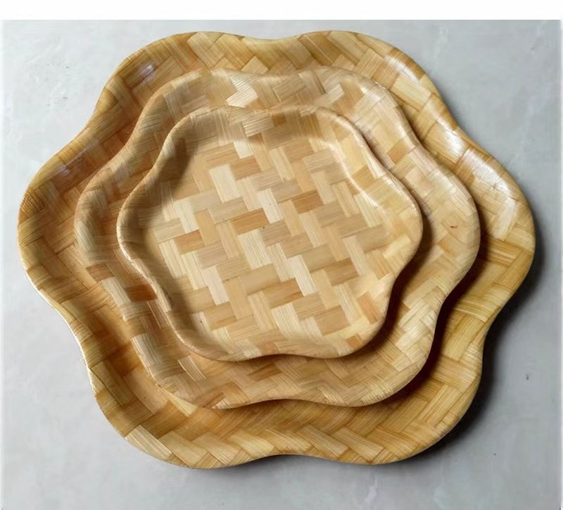 Six Angle Plate Woven Material of Bamboo Square Salad Plate