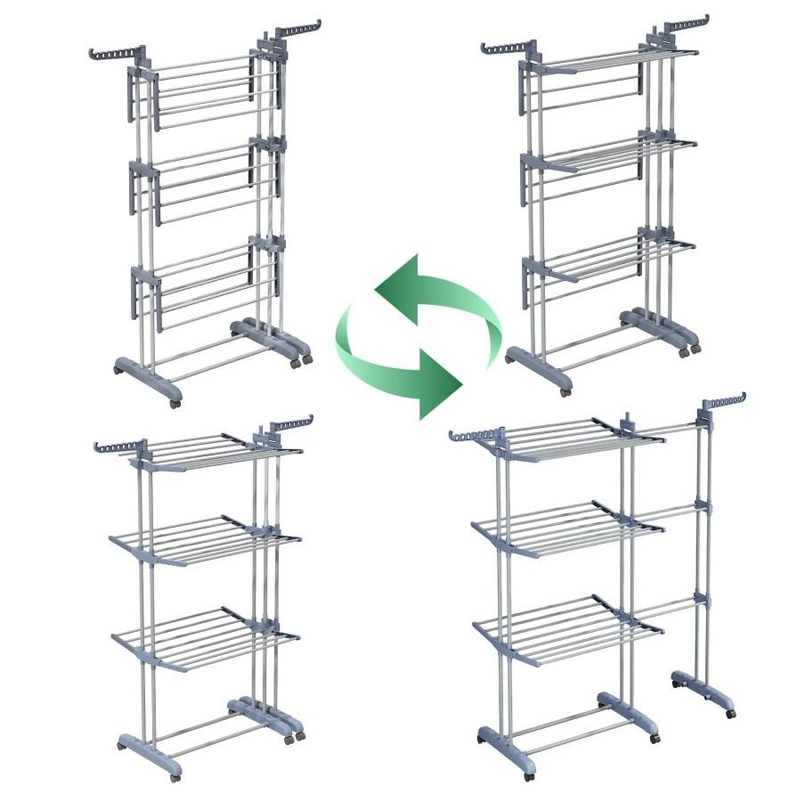 Sanipro High Quality 4-Tier Folding Clothing Hanger Indoor/Outdoor Multifunction Adjustable Clothes Drying Rack with Wheels