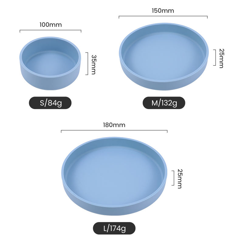 100% Food Grade Multifunctional Non-Toxic Unbreakable Eco-Friendly Oven Safe 3PCS Silicone Dinnerware Reusable Bowls Set Plate for Dumpling, Pasta, Fruit, Snack