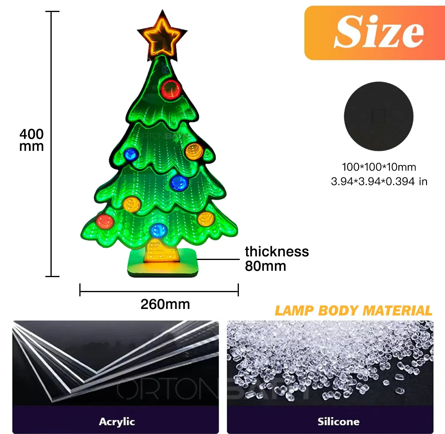 Ortonbath Infinity Mirror Light USB Powered Santa Claus Christmas Decorations Indoor, Christmas Tree Santa Infinity Mirror Tunnel Light Mirror