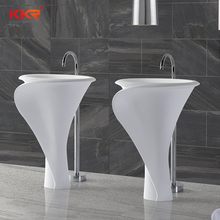 Modern Design Solid Surface Freestanding Sink Bathroom Pedestal Wash Basin