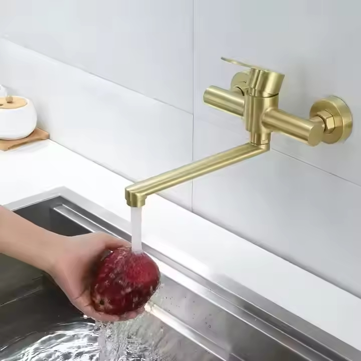 Смеситель для кухни настенный, поворотный, из нержавеющей стали