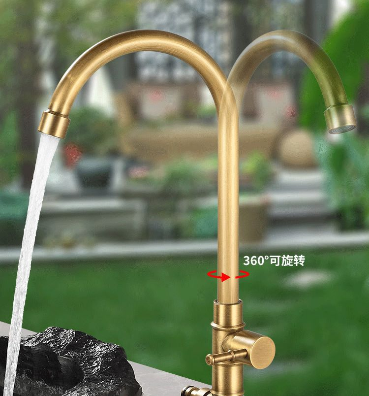 Antique Brushed Gold Solid Brass Kitchen Single Cold Faucet