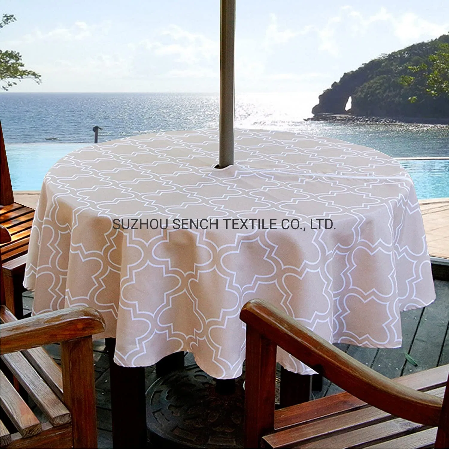 Outdoor Tablecloth Waterproof Spillproof Polyester Fabric Table Cover with Zipper Umbrella Hole for Patio Garden Tabletop Decor