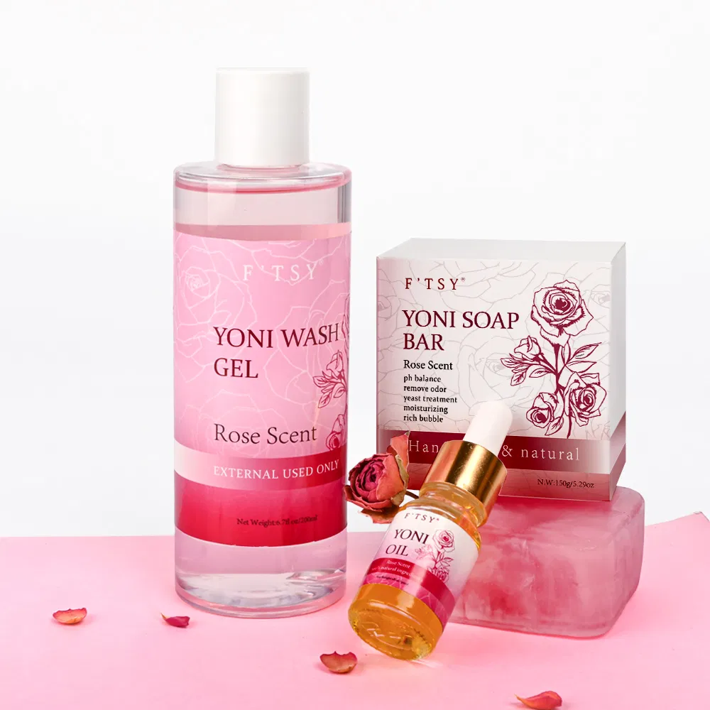 Private Label Brightening Yoni Care Set Rose Gel Wash Rose Oil Rose Soap pH Balance Yoni Skincare Kit