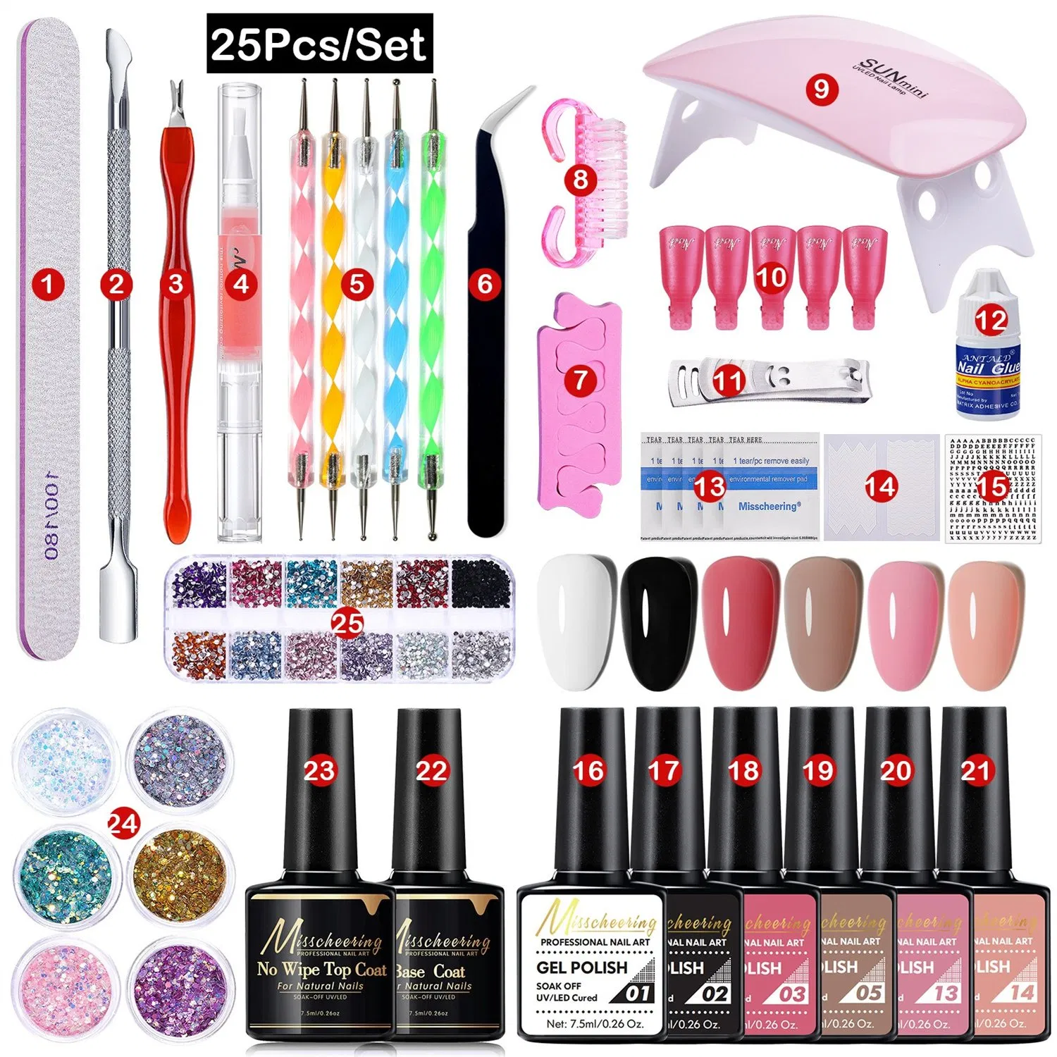 Nail Polish 25pieces Set Nail Mold Brush Nail Gel Polish Set Sanding Tool Set