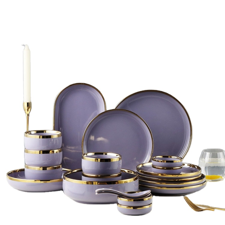 European Purple Color Custom Porcelain Dinner Tableware
